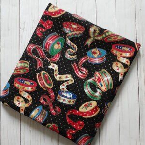 Concord Fabrics The Kesslers Christmas Ribbon Spools Cotton Fabric Black 4yds
